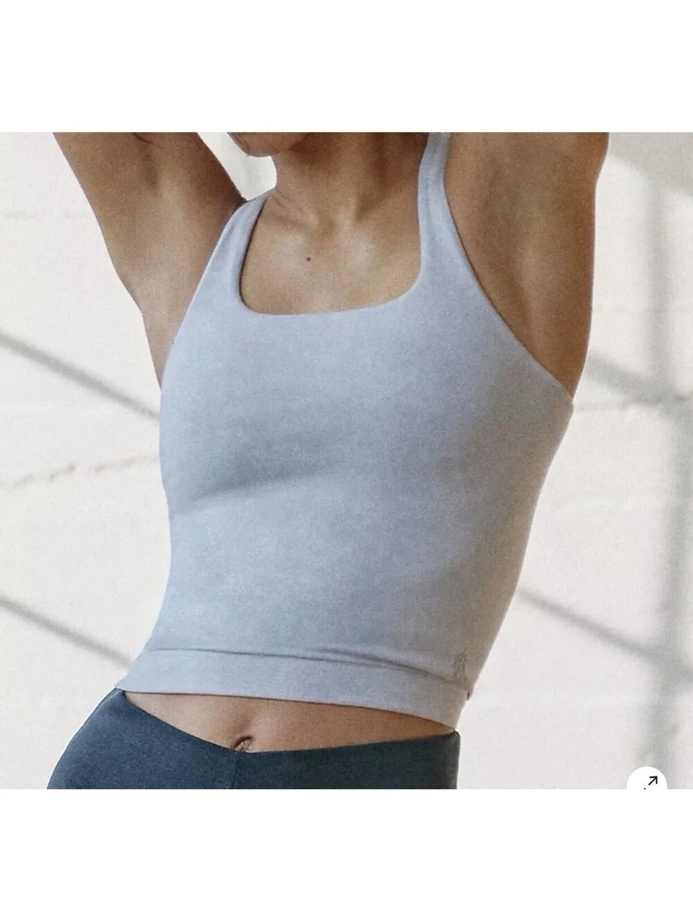NEW FREE PEOPLE FP Movement Go To Smooth Square Neck Cami Washed Ice Gray M/L